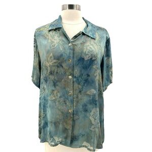 Citron Blue Silk Floral Button-Down Shirt